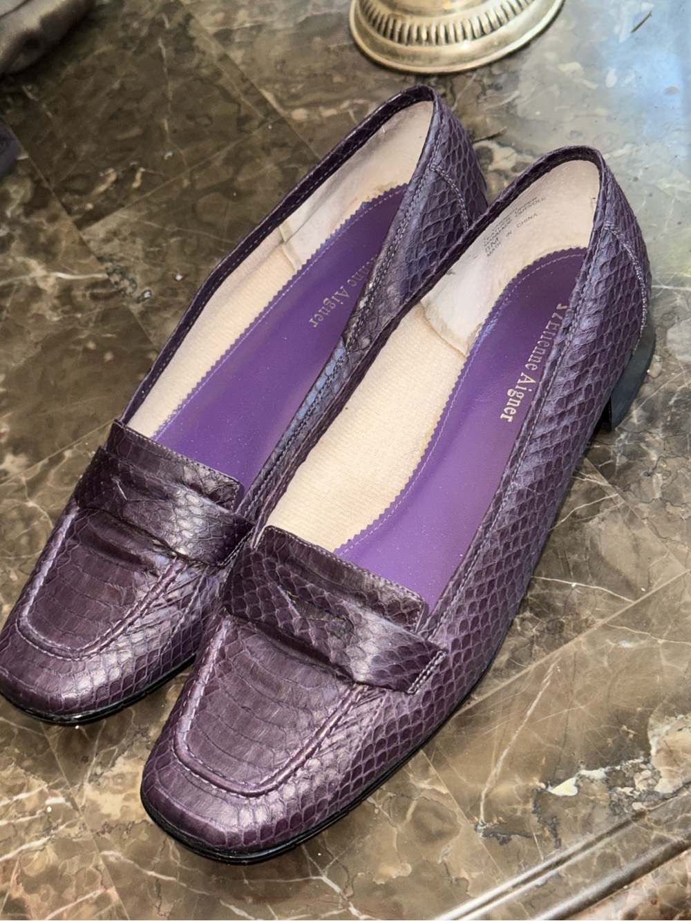 Etienne Aigner Purple Snakeskin-Embossed Leather Loafers
